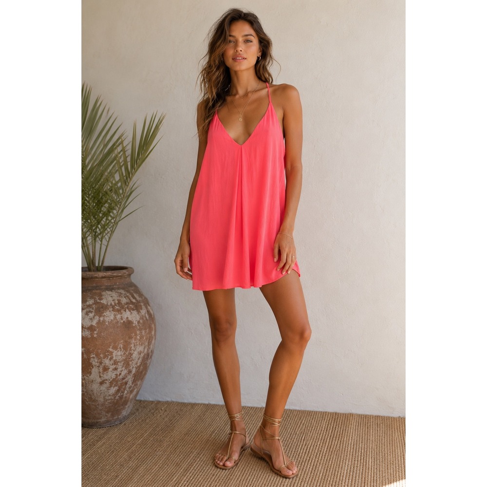 Alice + Olivia Coral Slip Silk Dress Racerback Mini S/M? Spaghetti Strap Stretch